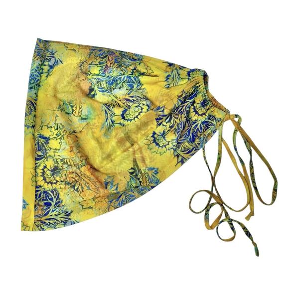 DOLLS KILL JADED LONDON Macaw Floral Print Yellow Ruched Mini Mesh Skirt Size M - Picture 2 of 7